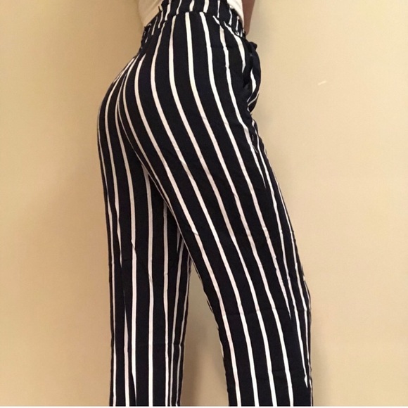 Striped Wide Leg, High Waisted Pants - Picture 2 of 3